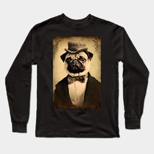 Cool Pug in Suit Portrait Vintage Art Long Sleeve T-Shirt